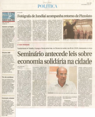 JJ - 24/10/15 - pg 3 - política - Seminário antecede leis sobre economia solidária na cidade - 