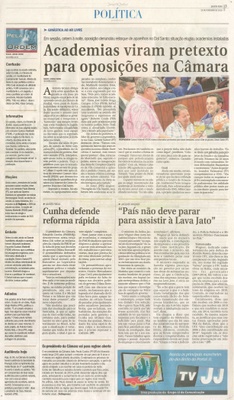 JJ - 25/02/15 - pg 3 - política - Academias viram pretexto para oposições na Câmara - 