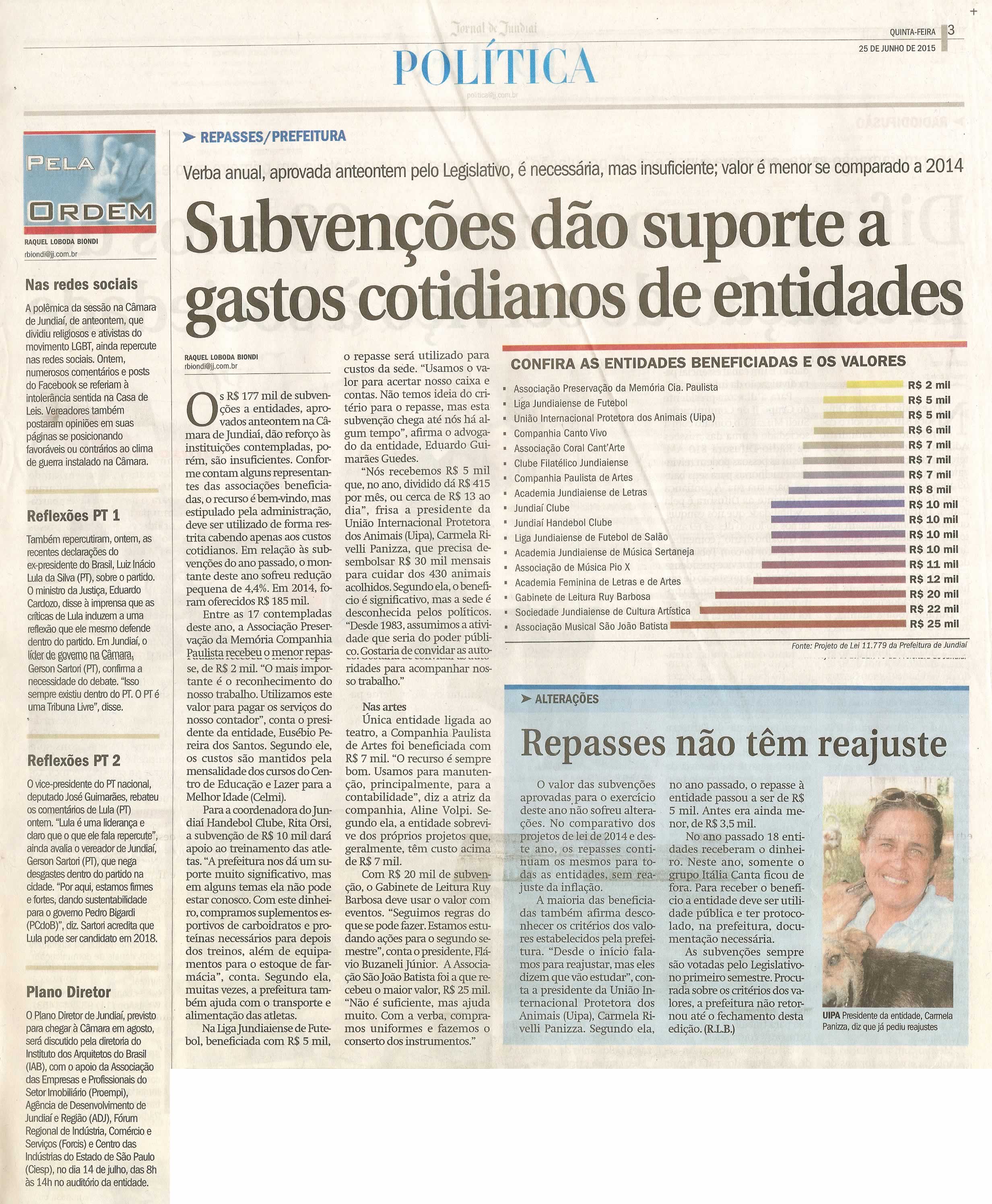 JJ - 25/06/15 - pg 3 - política - Subvenções dão suporte a gastos cotidianos de entidades -