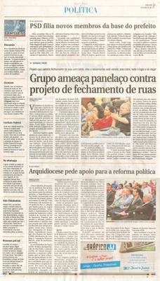  JJ - 26/05/15 - pg 3 - Política - Grupo ameaça panelaço contra projeto de fechamento de ruas - Arquidiocese pede apoio para a reforma política - Pela Ordem