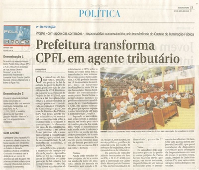 JJ - 27/04/15 - pg 3 - política - Prefeitura transforma CPFL em agente tributário - 
