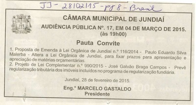JJ - 28/02/15 - 8 - Brasil - Audiência Pública nº 17 da Câmara Municipal de Jundiaí