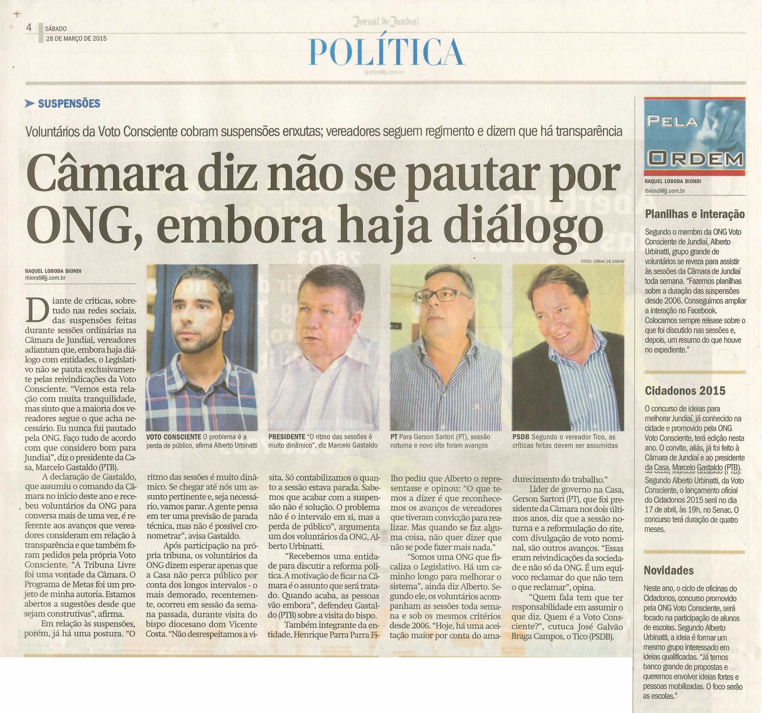 JJ - 28/03/15 - pg 4 - política - Câmara diz não se pautar por ONG, embora haja diálogo -