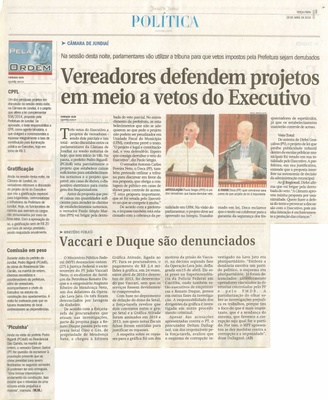 JJ - 28/04/15 - pg 3 - política - Vereadores defendem projetos em meio a vetos do executivo - 