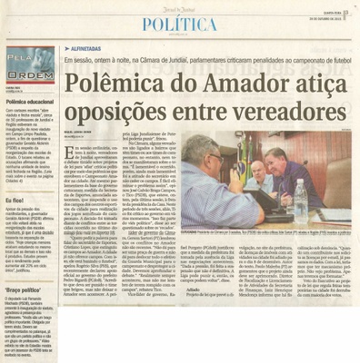 JJ - 28/10/15 - pg 3 - política - Polêmica do Amador atiça oposições entre vereadores -