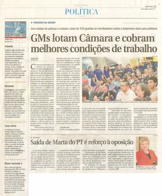 JJ - 29/04/15 - pg 3 - política - GMs lotam Câmara e cobram melhores condições de trabalho -