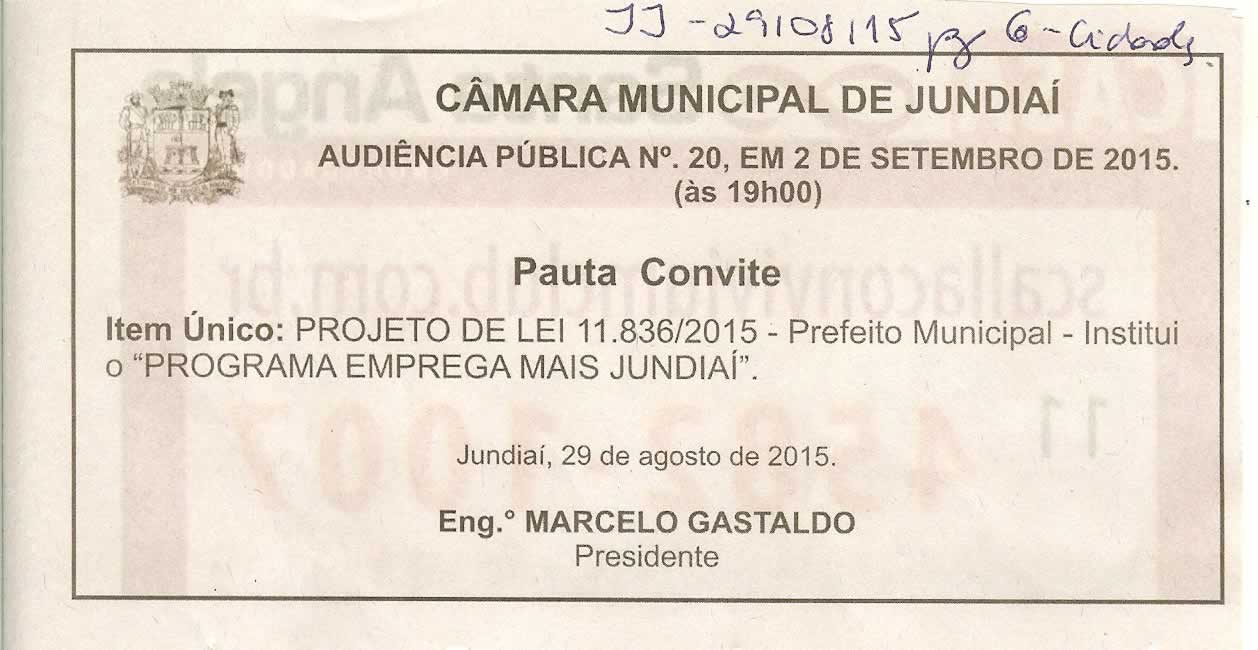 JJ - 29/08/15 - pg 6 - Cidades - Audiência Pública nº 20 da Câmara Municipal de Jundiaí - 
