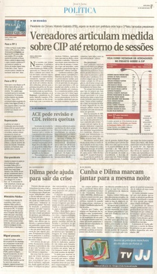 JJ - 31/07/15 - pg 3 - política - Vereadores articulam medida sobre CIP até retorno de sessões -