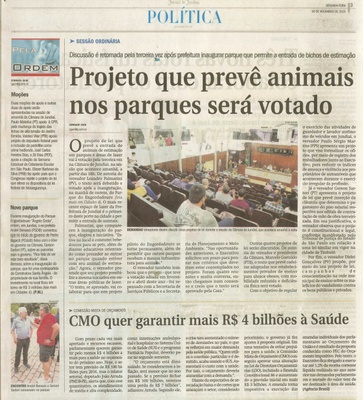 JJ - 30/11/15 - pg 3 - política - Projeto que prevê animais nos parques será votado - 
