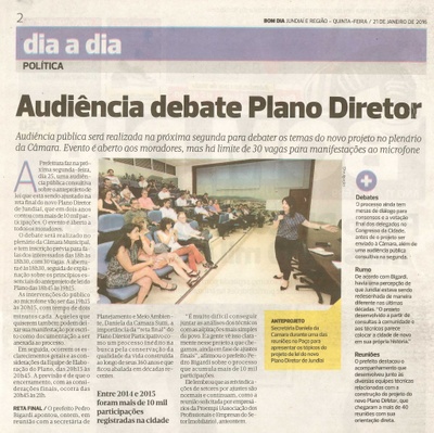Bom Dia - 21/01/16 - pg 2 - Política - Audiência debate Plano Diretor.