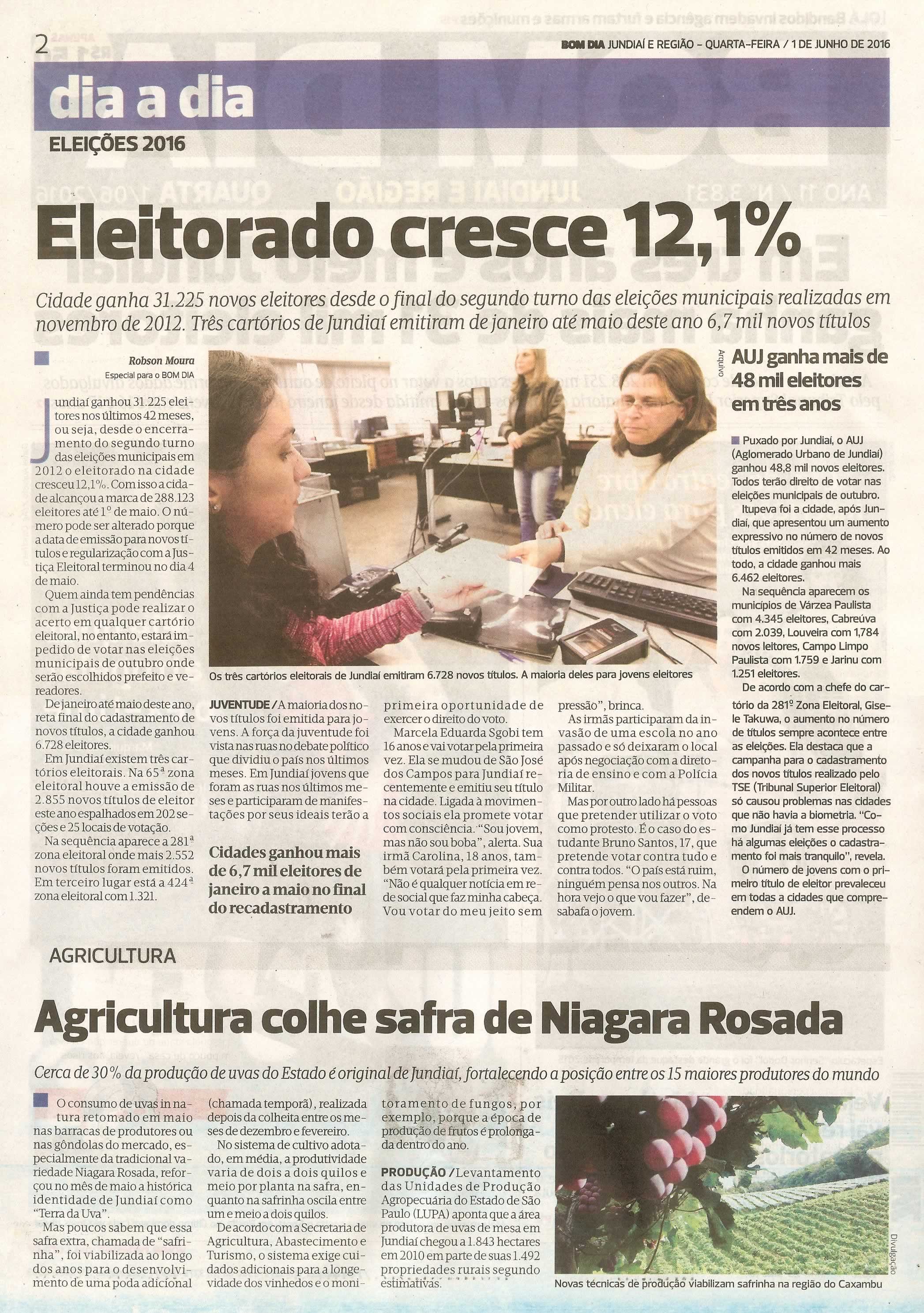 Bom Dia Jundiaí - 01/06/16 - pg 2 - Eleitorado cresce 12,1% -