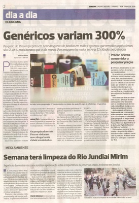 Bom Dia Jundiaí - 04/06/16 - pg 2 - Genéricos variam 300% - Semana terá limpeza do Rio Jundiaí Mirim -