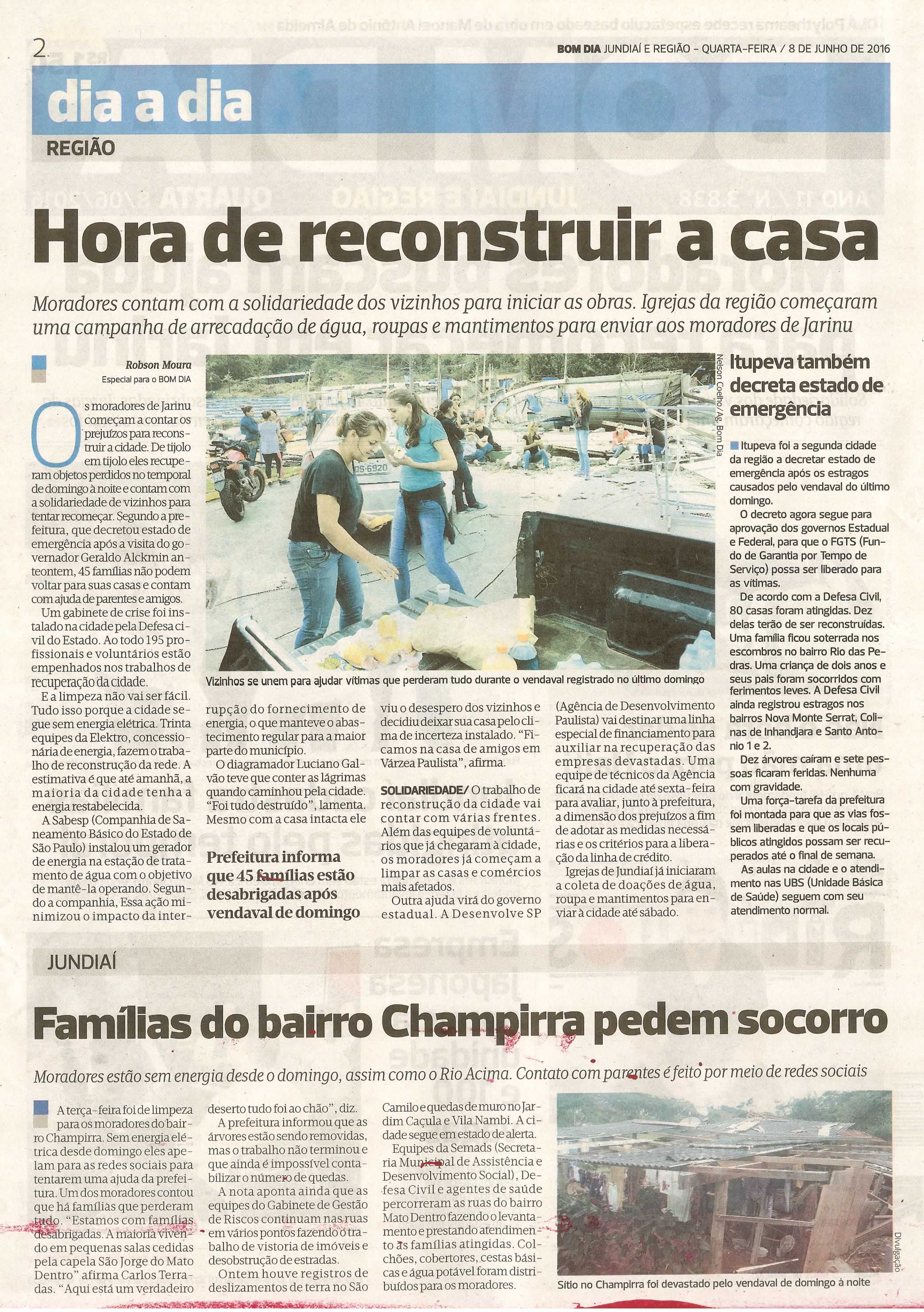Bom Dia Jundiaí - 08/06/16 - pg 2 - Hora de reconstruir a casa -