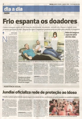 Bom Dia Jundiaí - 15/06/16 - pg 2 - Frio espanta os doadores - Jundiaí oficializa rede de proteção ao idoso -