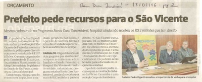 Bom Dia Jundiaí - 18/05/16 - pg 2 - Prefeito pede recursos para o São Vicente -