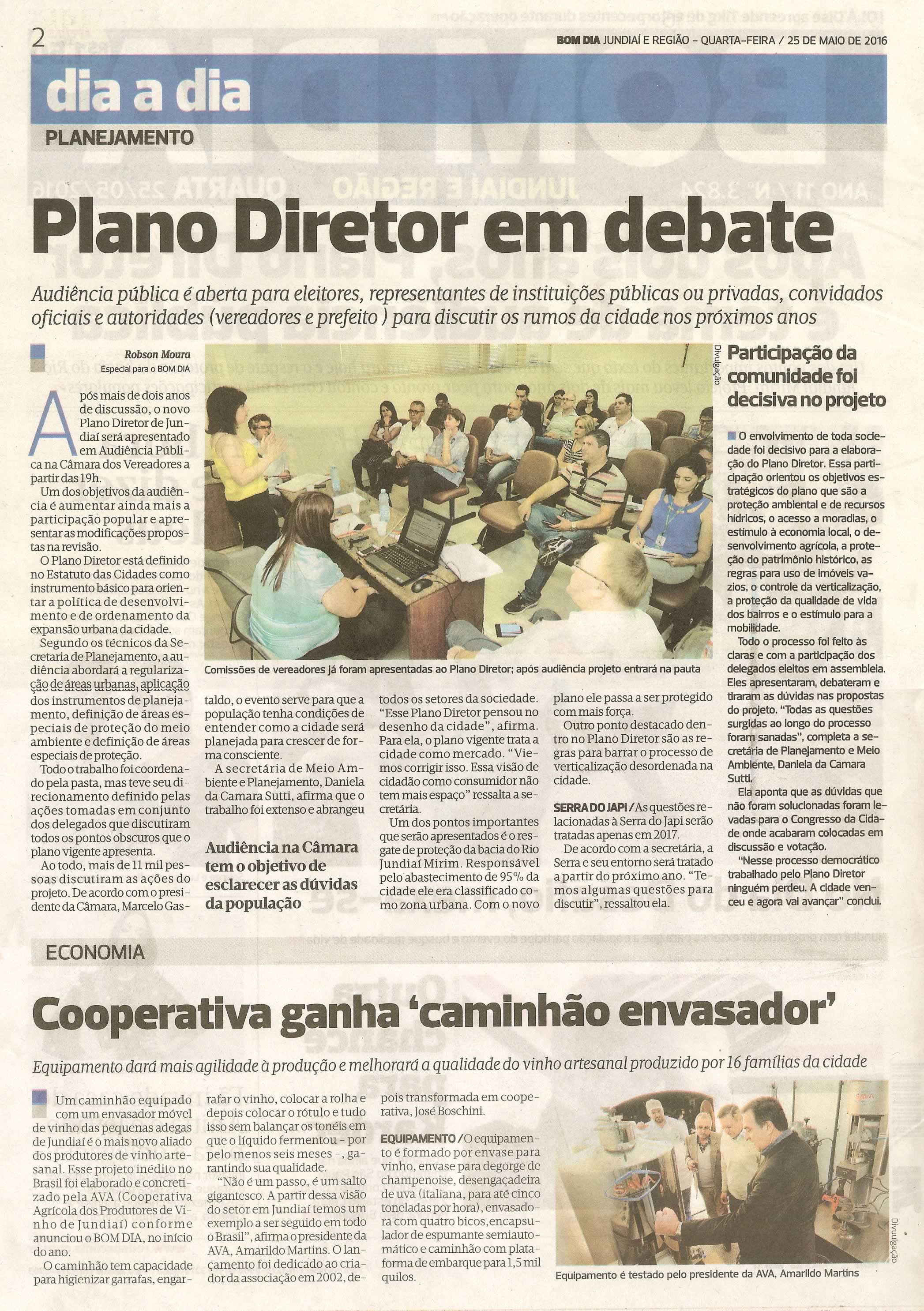 Bom Dia Jundiaí - 25/05/16 - pg 2 - Plano Diretor em debate -