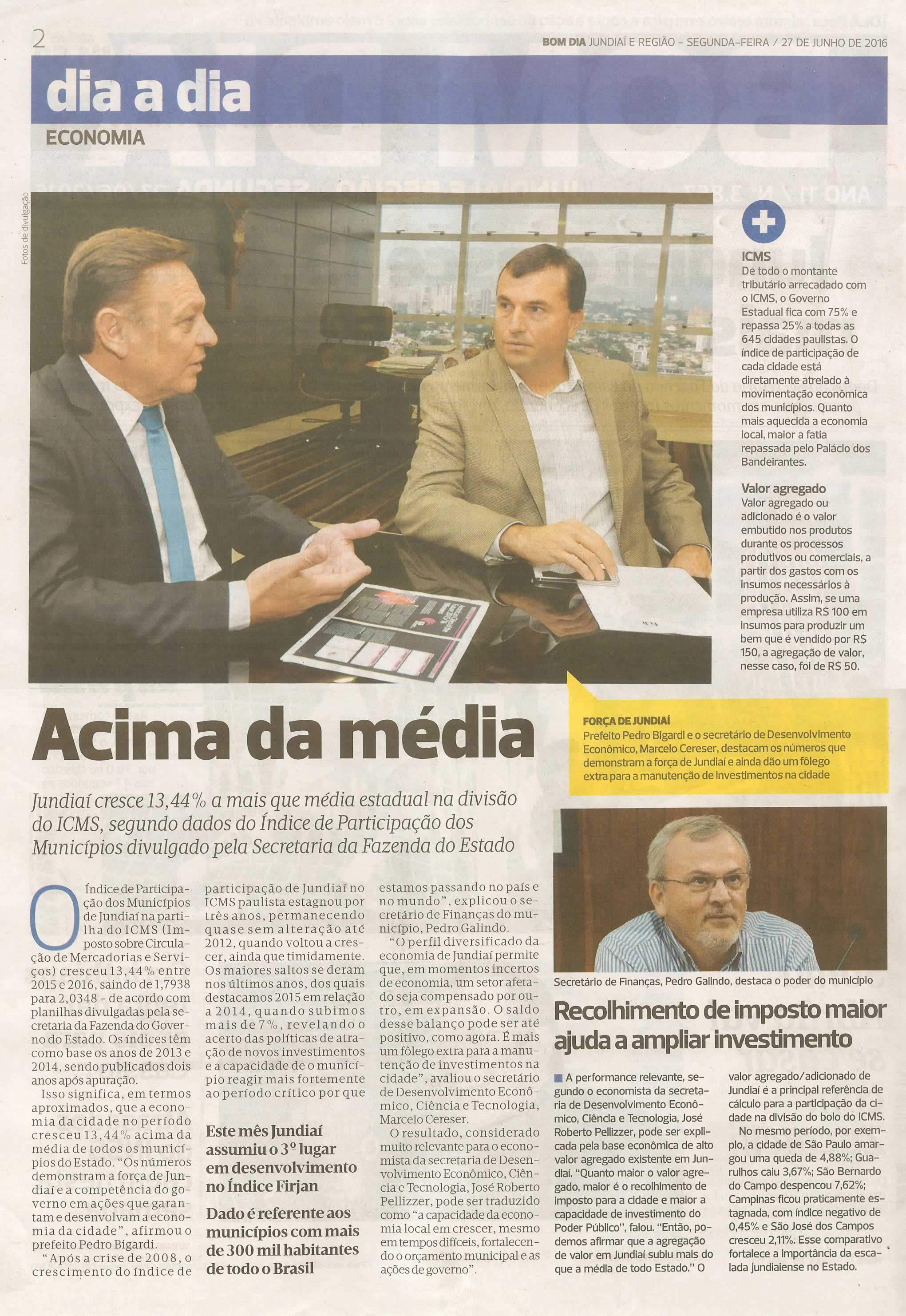 Bom Dia Jundiaí - 27/06/16 - pg 2 - Jundiaí cresce 13,44% a mais que média estadual -