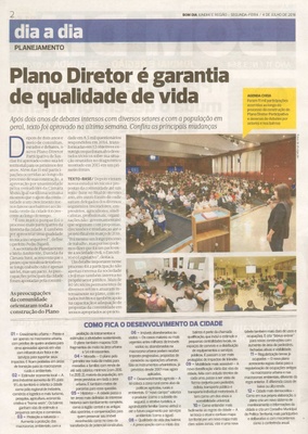 Bom Dia Jundiaí - 4/07/16 - pg 2 - Plano Diretor é garantia de qualidade de vida -