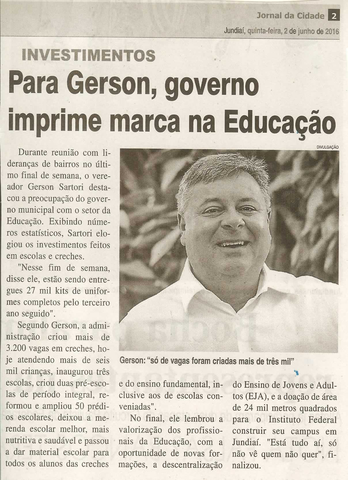 JC - 02/06/16 - pg 2 - Para Gerson, governo imprime marca na Educação -