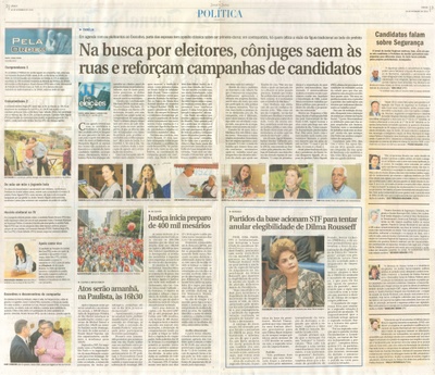JJ - 03/09/16 - pgs 2 e 3 - política - Na busca por eleitores, cônjuges saem às ruas e reforçam campanhas de candidatos - Candidatos falam sobre segurança -