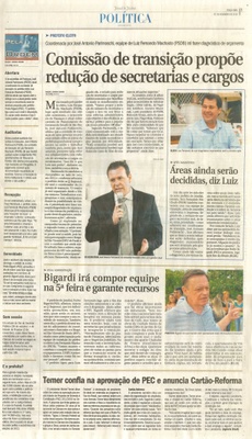 JJ - 01/11/16 - pg 3 - política - Comissão de transição propõe redução de secretarias e cargos -