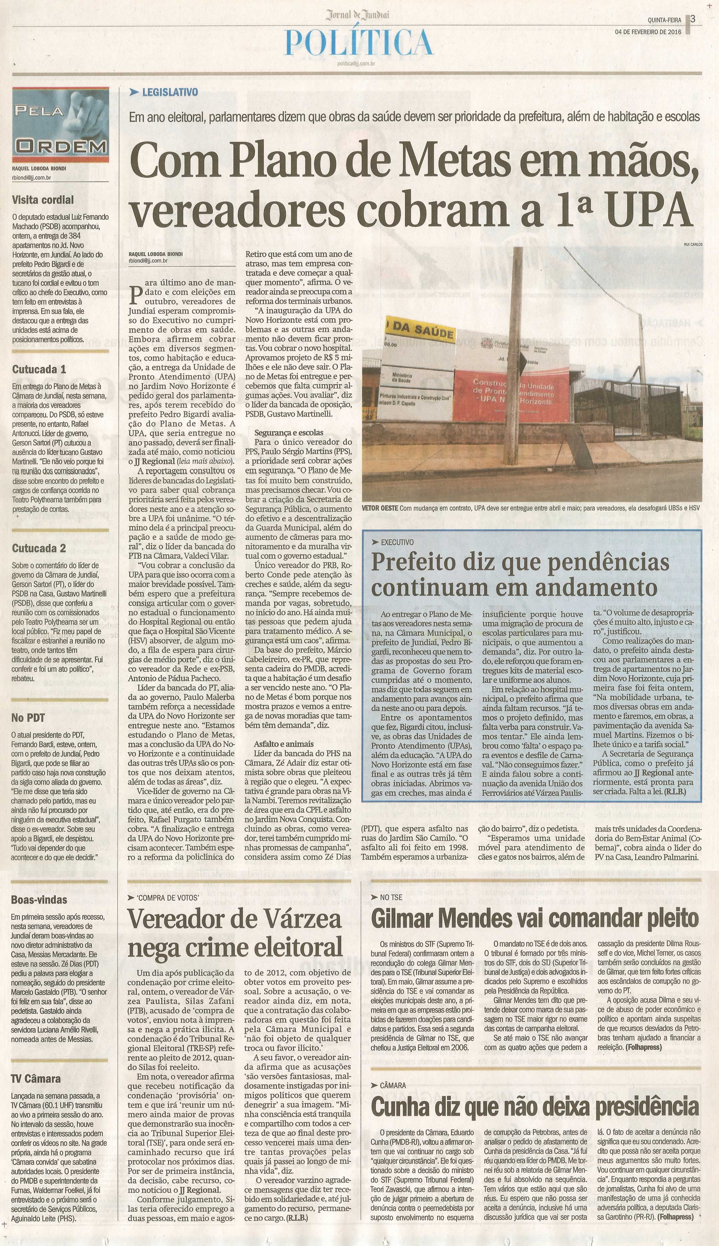 JJ - 04/02/16 - pg 3 - política - Com plano de metas em mãos, vereadores cobram a 1ª UPA - 