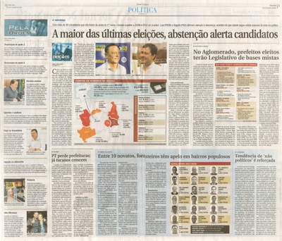 JJ - 04/10/16 - pgs 2 e 3 - política - A maior das últimas eleições, abstenção alerta candidatos - Entre 10 novatos, forasteiros têm apelo em bairros populosos -