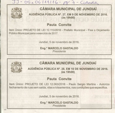 JJ - 05 e 06/11/16 - pg 7 - cidades - Câmara Municipal de Jundiaí - Publicação Audiências Públicas nºs 27 e 28