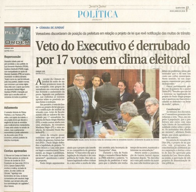 JJ - 08/06/16 - pg 3 - política - Veto do Executivo é derrubado por 17 votos em clima eleitoral -