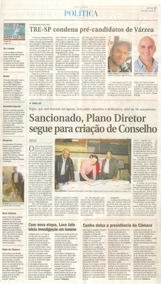 JJ - 08/07/16 - pg 3 - política - TRE-SP condena pré-candidatos de Várzea - Sancionado, Plano Diretor segue para criação de Conselho -