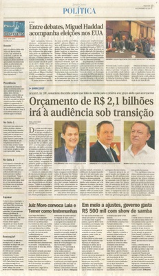 JJ - 08/11/16 - pg 3 - política - Orçamento de R$ 2,1 bilhões irá à audiência sob transição -