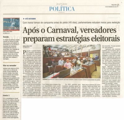 JJ - 09/02/16 - pg 3 - política - Após o Carnaval, vereadores preparam estratégias eleitorais -