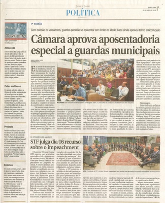 JJ - 09/03/16 - pg 3 - política - Câmara aprova aposentadoria especial a guardas municipais -