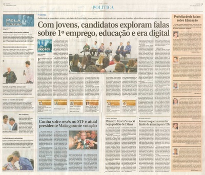 JJ - 09/09/16 - pgs 2 e 3 - política - Com jovens, candidatos exploram falas sobre 1º emprego, educação e era digital -