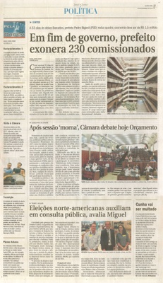 JJ - 09/11/16 - pg 3 - política - Após sessão 'morna', Câmara debate hoje o Orçamento - Em fim de governo, prefeito exonera 230 comissionados -