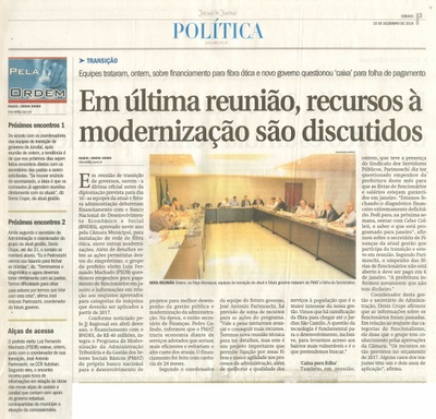 JJ - 10/12/16 - pg 3 - política - Em última reunião, recursos à modernização são discutidos -