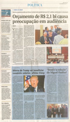 JJ - 10/11/16 - pg 3 - política - Orçamento de R$ 2,1 bi causa preocupação em audiência -