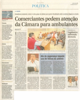 JJ - 11/05/16 - pg 3 - política - Comerciantes pedem atenção da Câmara para ambulantes - Ato de segurança impede uso de faixas na plateia - Legislativo referenda dietoria -