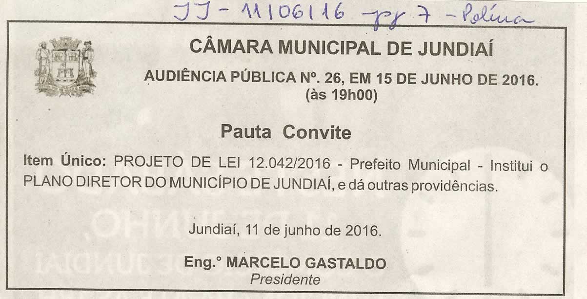 JJ - 11/06/16 - pg 7 - Polícia - Audiência Pública nº 26 da Câmara Municipal de Jundiaí -