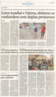 JJ - 11/09/16 - pg 3 - política - Entre Jundiaí e Várzea, eleitores se confundem com duplas promessas - Prefeituráveis participam de debate com moradores do Jardim Danúbio -