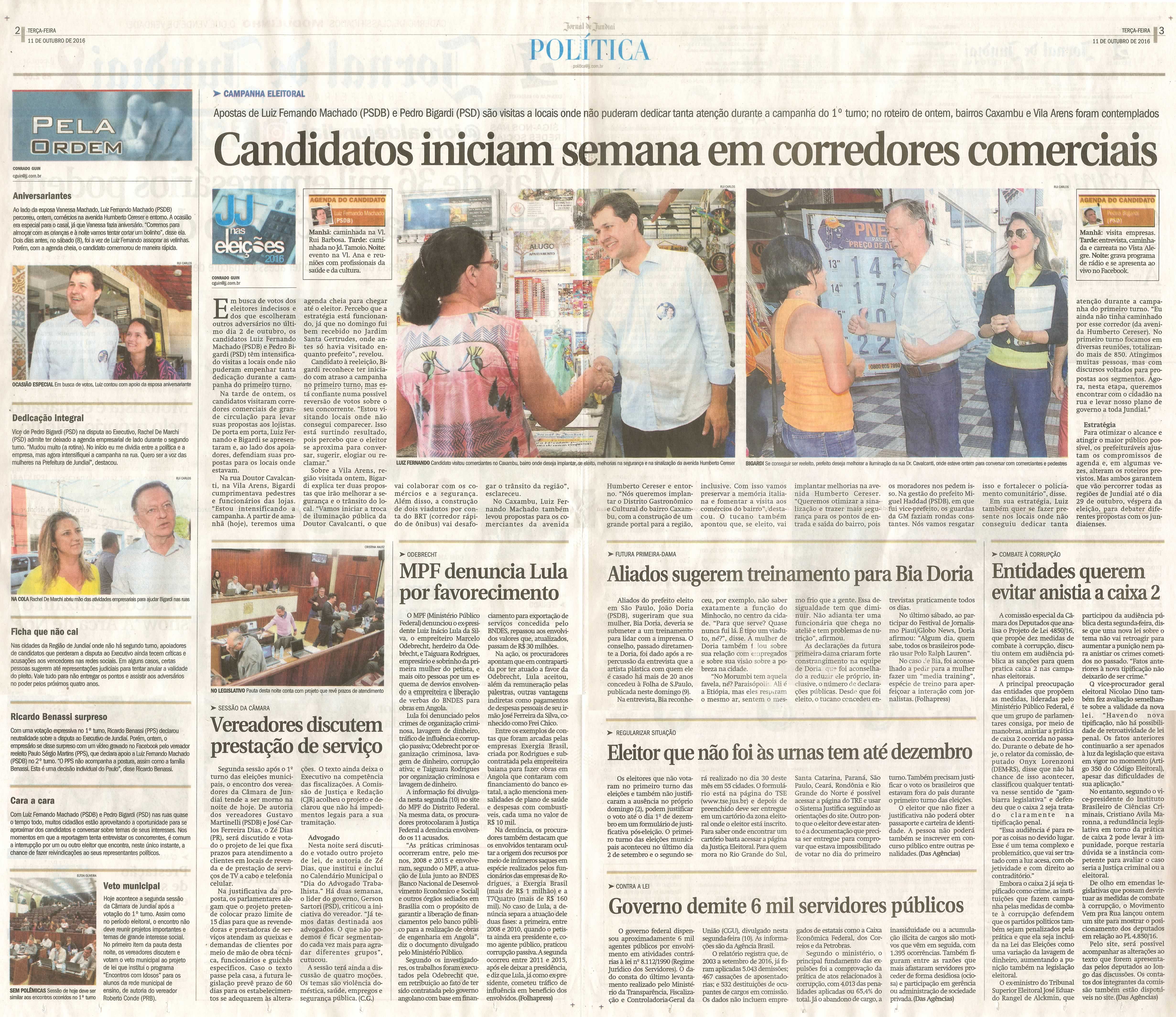 JJ - 11/10/16 - pgs 2 e 3 - política - Candidatos iniciam semana em corredores comerciais - Vereadores discutem prestação de serviços -