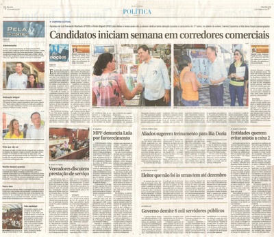 JJ - 11/10/16 - pgs 2 e 3 - política - Candidatos iniciam semana em corredores comerciais - Vereadores discutem prestação de serviços -