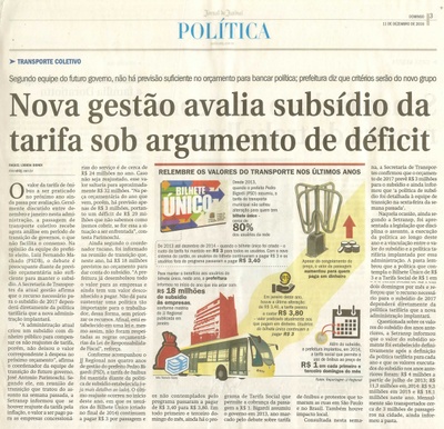 JJ - 11/12/16 - pg 3 - política - Nova gestão avalia subsídio da tarifa sob argumento de déficit -