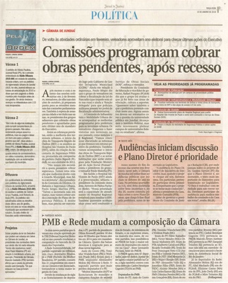  JJ - 12/01/16 - pg 3 - Política - Comissões programaram cobrar obras pendentes, após recesso - Audiências iniciam discussão e Plano Diretor é prioridade - Pela Ordem.