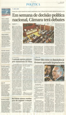 JJ - 12/04/16 - pg 3 - política - Em semana de decisão política nacional, Câmara terá debates -