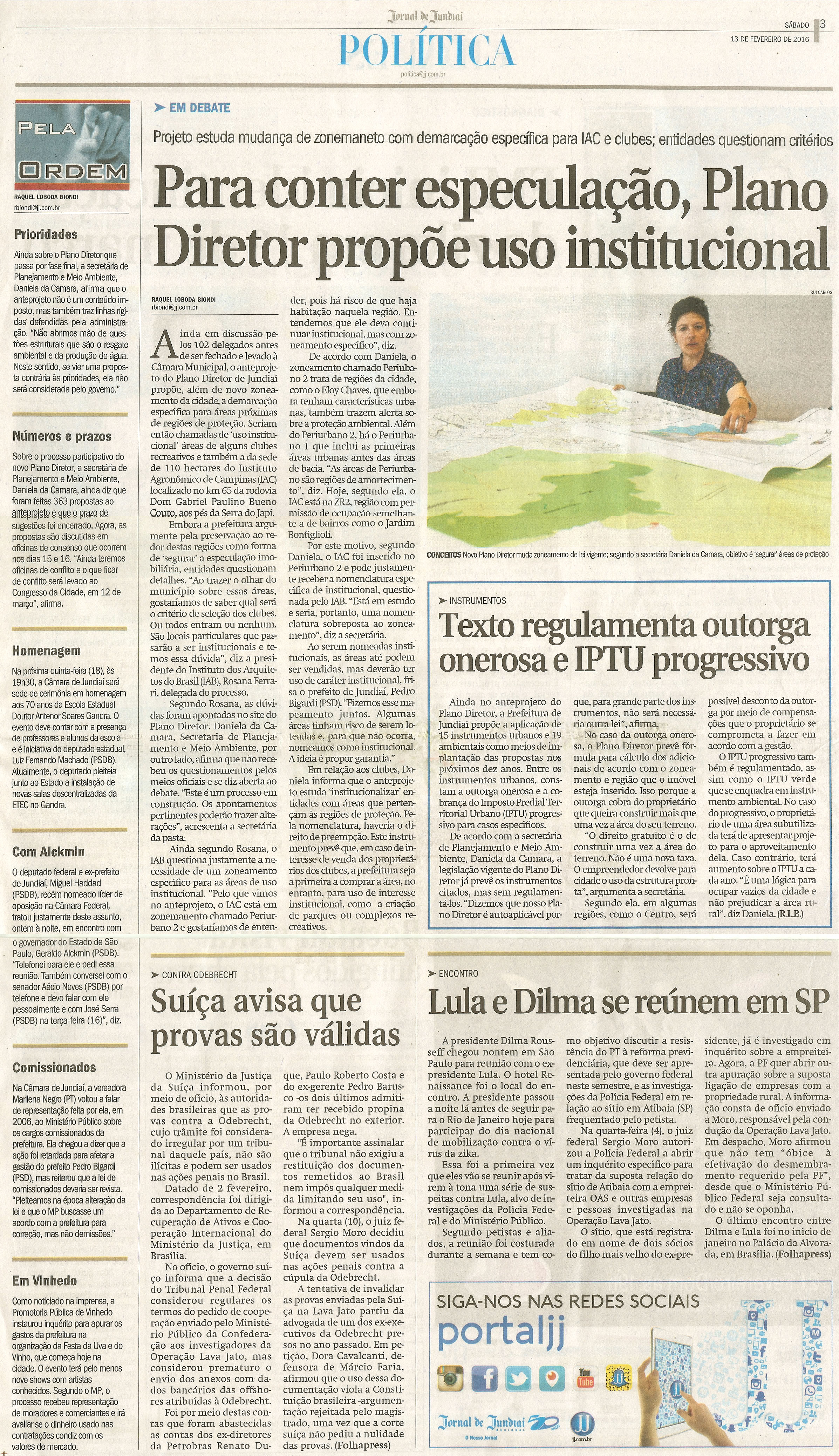 JJ - 13/02/16 - pg 3 - Política - Para conter especulação, Plano Diretor propõe uso institucional - Pela Ordem.