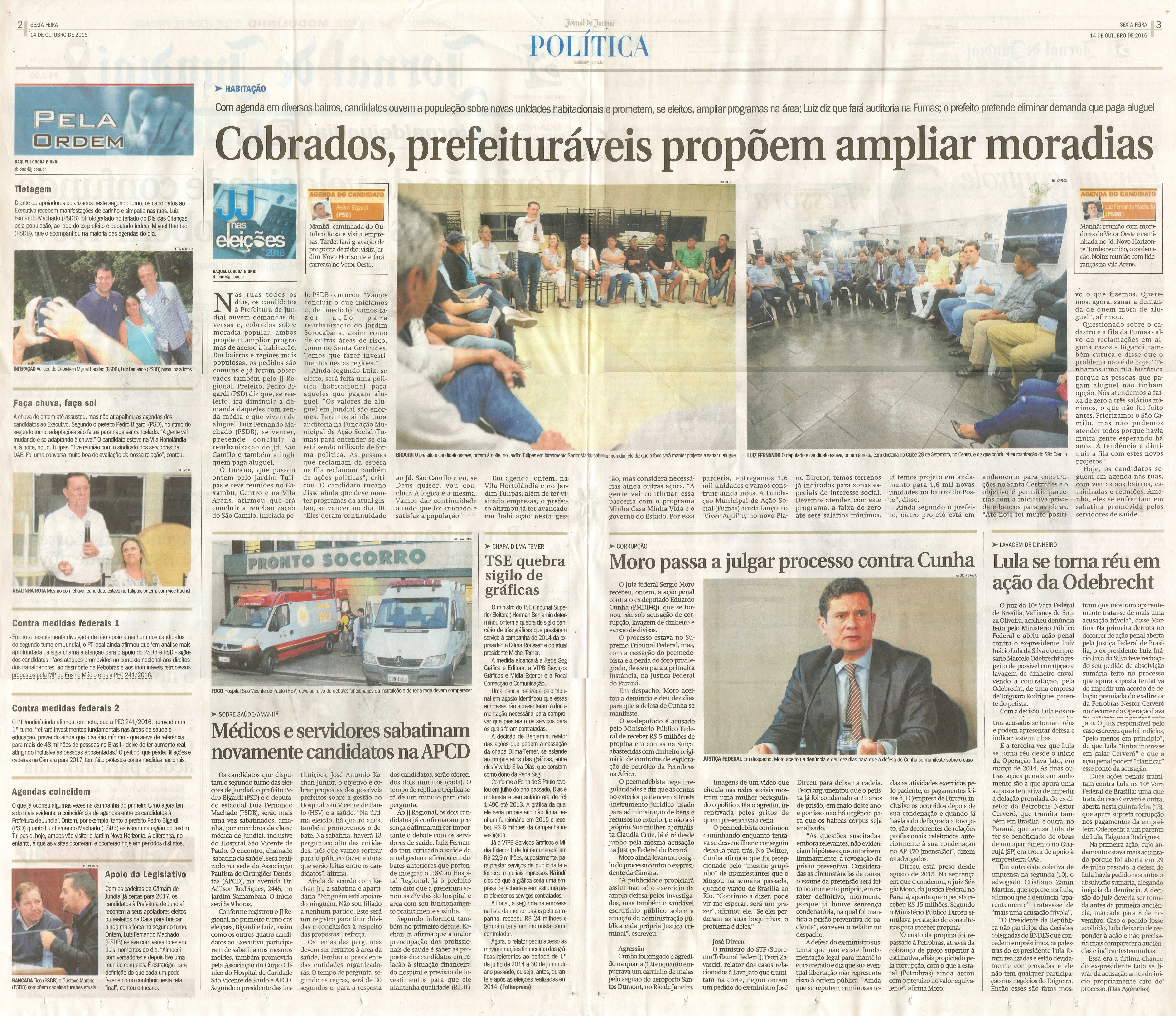 JJ - 14/10/16 - pgs 2 e 3 - política - Cobrados, prefeituráveis propõem ampliar moradias -