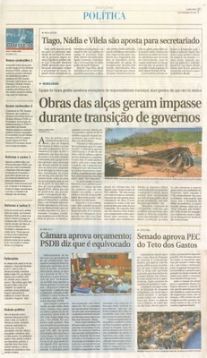JJ - 14/12/16 - pg 3- política - Obras das alças geram impasse durante transição de governos - Câmara aprova orçamento; PSDB diz que é equivocado -