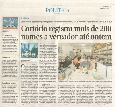 JJ - 15/08/16 - pg 3 - política - Cartório registra mais de 200 nomes a vereador até ontem -