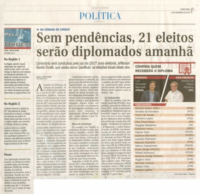 JJ - 15/12/16 - pg 3 - política - Sem pendências, 21 eleitos serão diplomados amanhã -